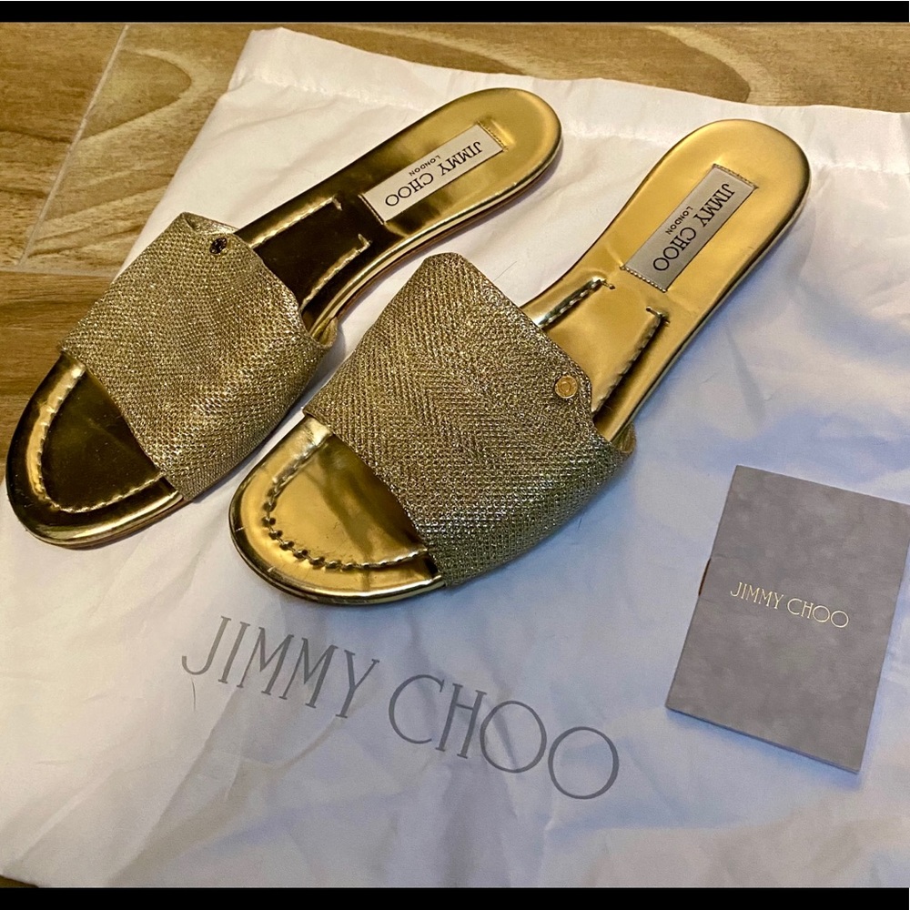 Jimmy Choo💛Metallic Leather Slides Size 39.5